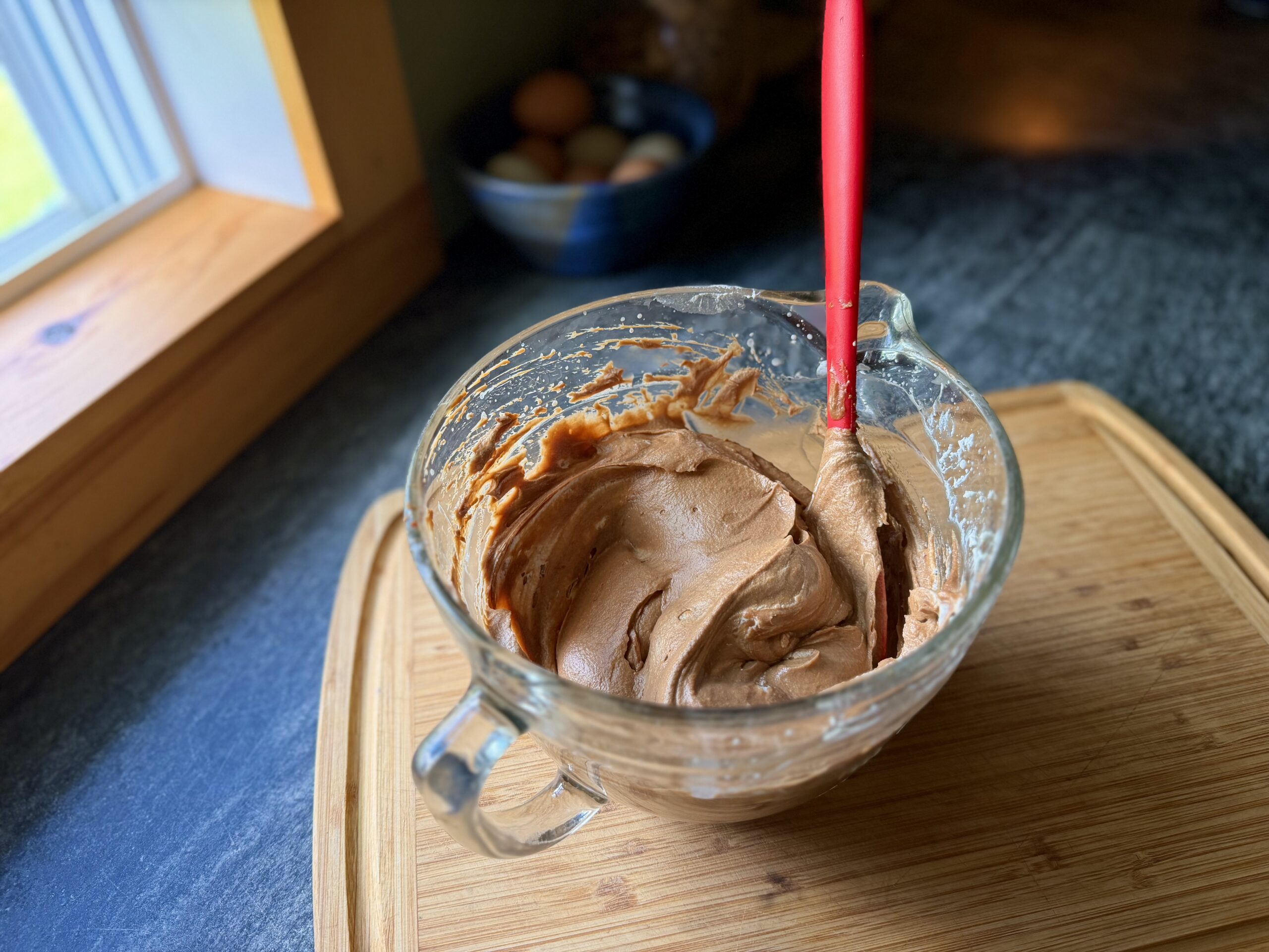 Homemade chocolate mousse after folding in the whipped cream.